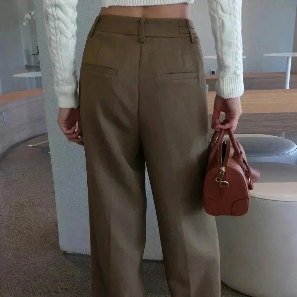 Brown Elegant Women's Loose Wide Leg Tie Pants - Picture 2 of 9